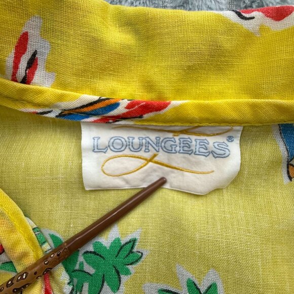 VTG 70s Loungees Shirt Womens 12/14 Yellow Parrot Top Snap Cover Up Pocket USA - Picture 2 of 9